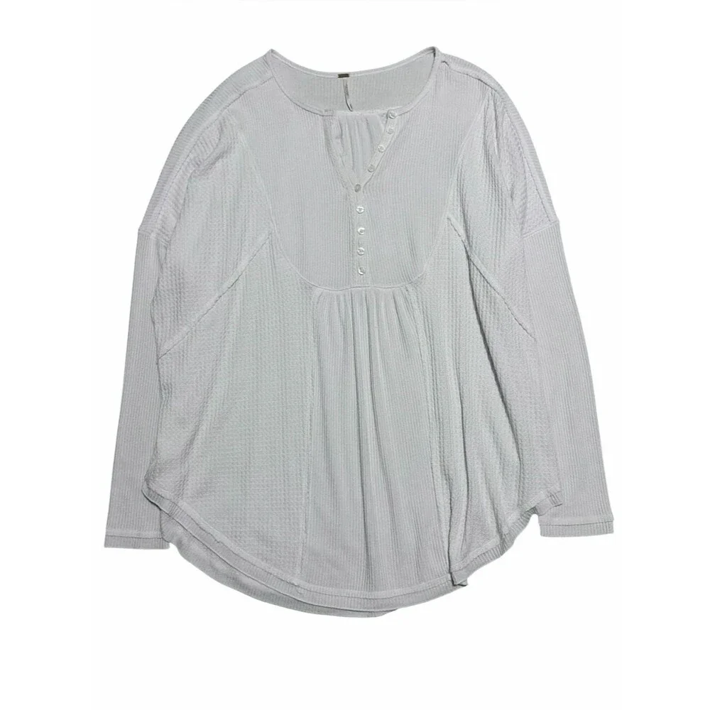 FREE PEOPLE NWT White Long Sleeve Oversized Henley Top M